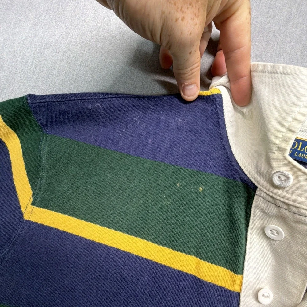 Polo Ralph Lauren Men's XXL Rugby Polo Shirt Striped Blue Green BLEACH
